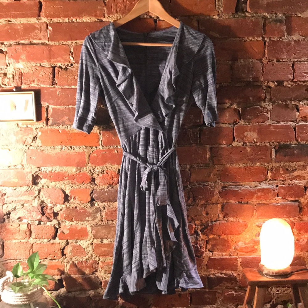 Blue belted faux wrap dress, sz S